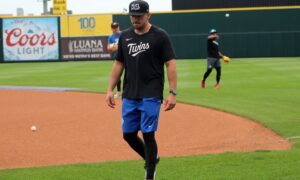 St. Paul Saints' hitting coach Shawn Schlechter before a recent game against the Iowa Cubs in Des Moines.