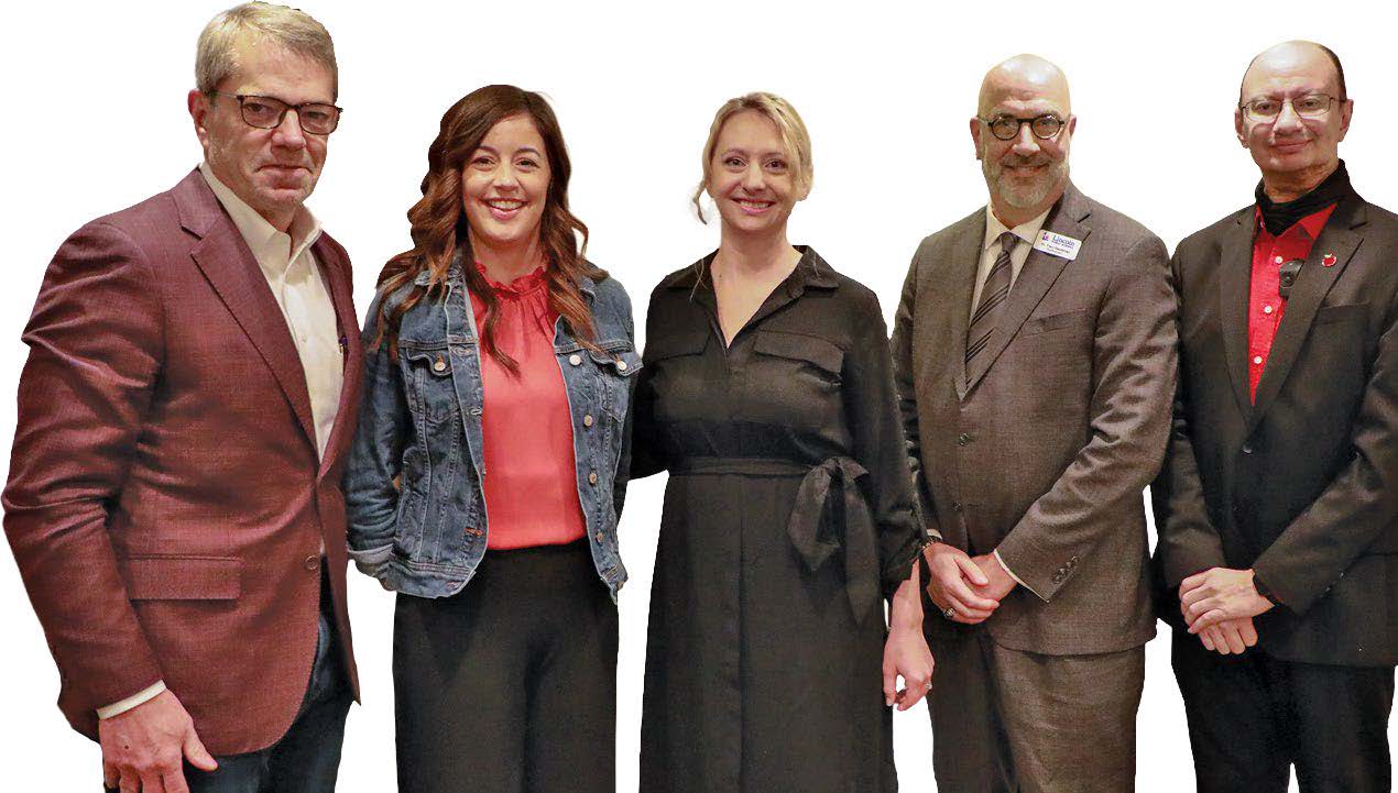 Emily Mujica (second from left) received the 2024 Thank You Teacher Award. She was nominated by a family from her school. Pictured with her are Nebraska Governor Jim Pillen, nominating parent, Paige Leising, Lincoln Public Schools Superintendent Paul Gausmann, and School Board President Laney Boswell.