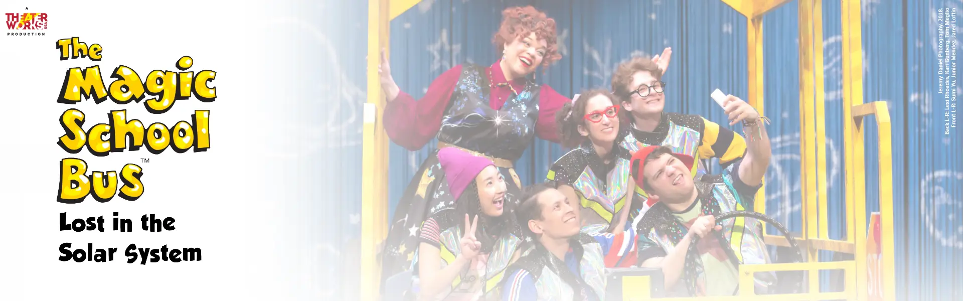The Magic School Bus: Lost in the Solar System promotional image featuring cast members posing on stage.