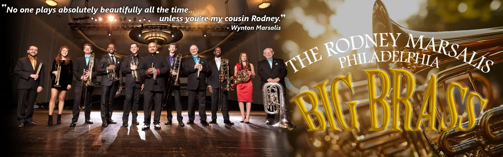 Rodney Marsalis Philadelphia Big Brass promotional image featuring brass ensemble performing on stage.
