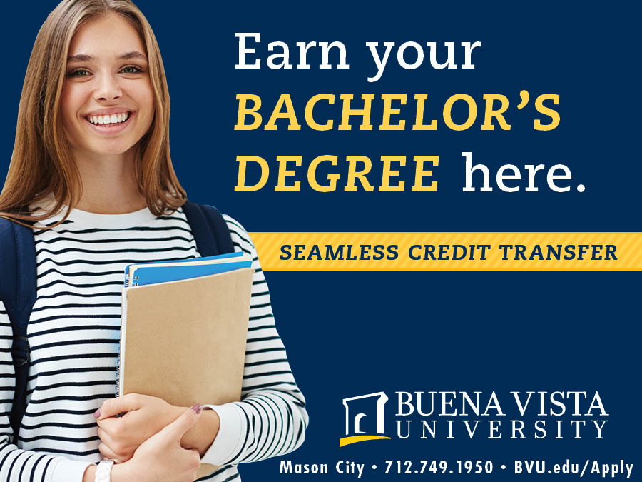Picture of a student with caption - Earn your Bachelor's Degree from BVU without leaving NIACC