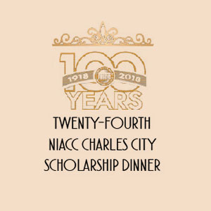 Graphic image of NIACC 100 year Anniversary logo with invitation to Charles City Scholarship Dinner