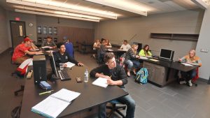 Photo students in the STEM Center physics lab