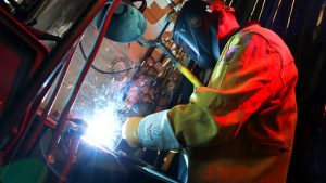 Photo of a student welding