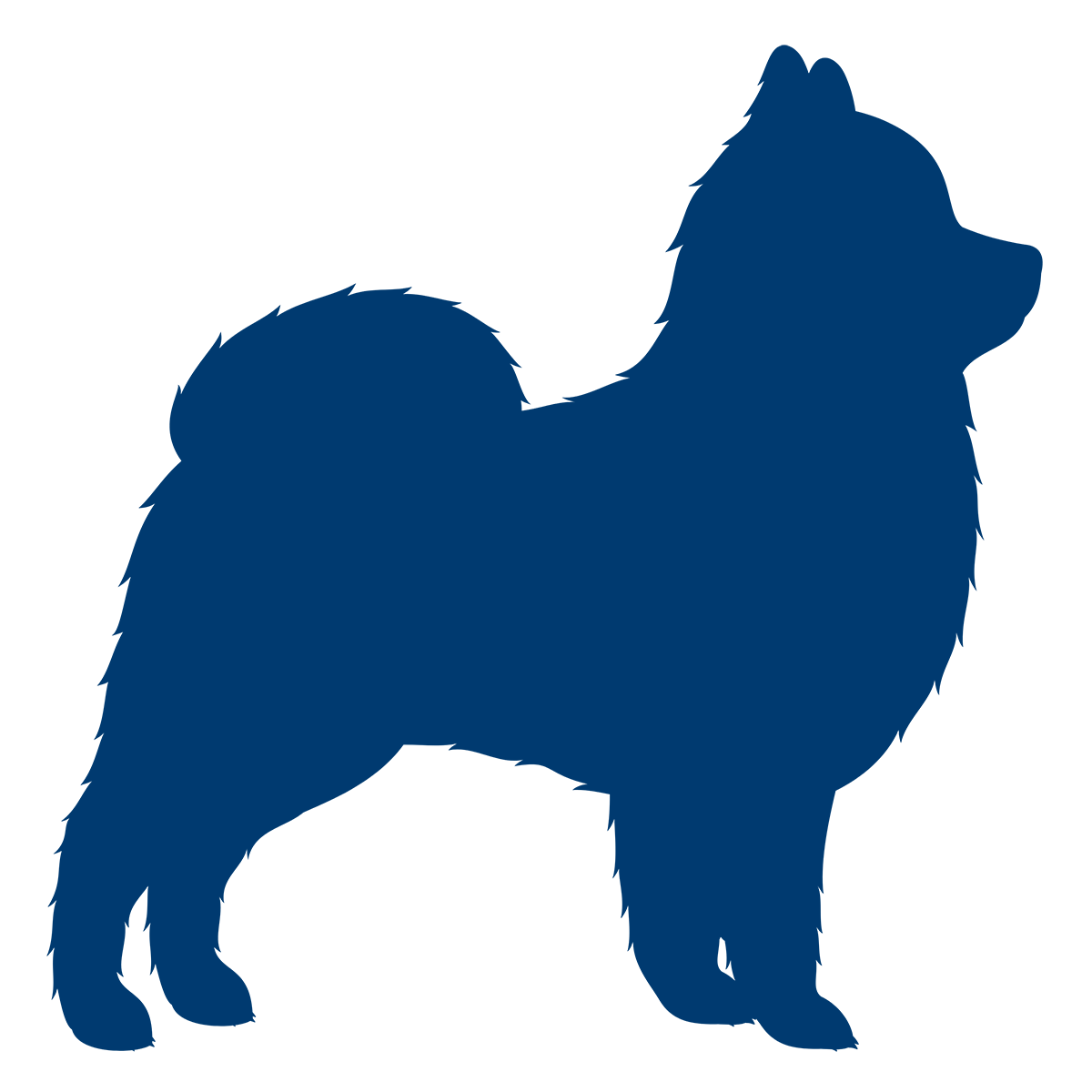 Silhouette of a small, fluffy dog resembling a Pomeranian or similar toy breed.