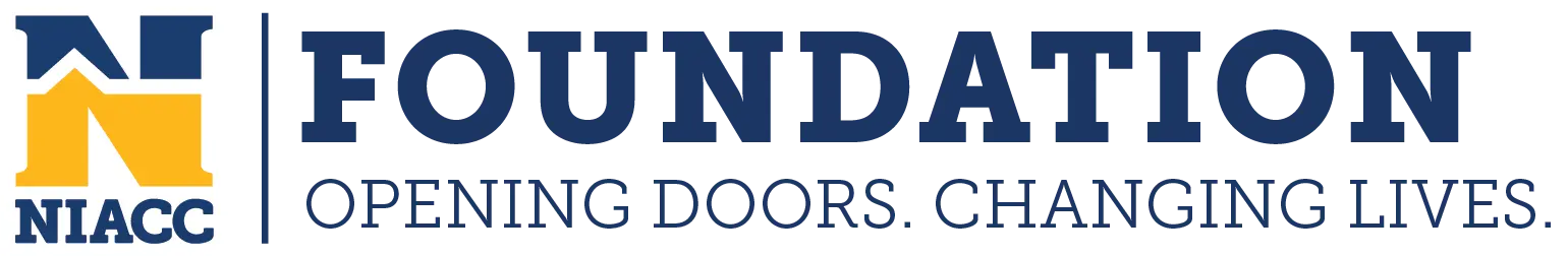 NIACC Foundation logo with text that reads "Opening Doors. Changing Lives." in bold navy blue and gold colors.