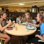 Picture of students eating in the cafeteria located in the Campus View Housing Complex
