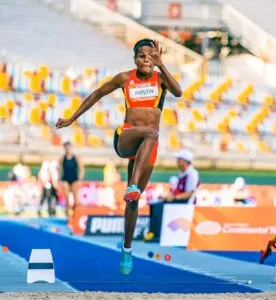 Picture of Rellie Kaputin in the middle of a Long Jump